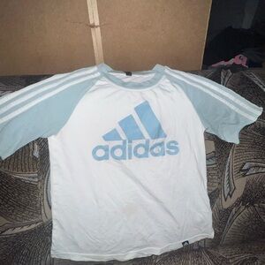 Adidas Women’s Blue and White Raglan T-Shirt